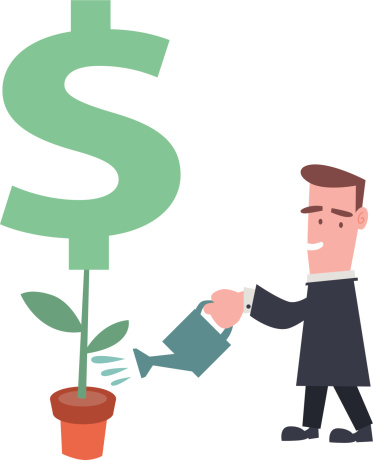 animated image of business man watering plant for success
