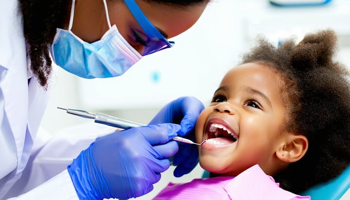 Young black female dentist working on a black little girls teeth in her dental office-1
