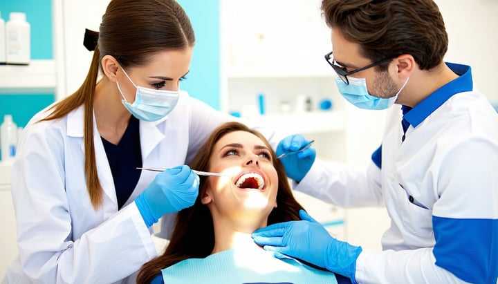 a dental hygienist and a dentist with a patient-1