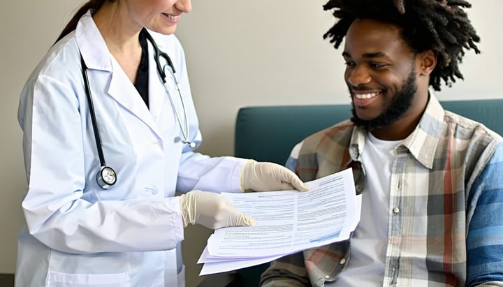 a doctor handing papers to a patient