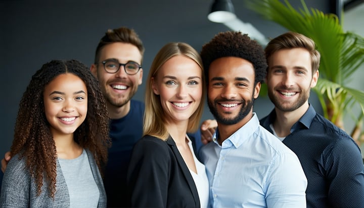a group of smiling employees in an office setting-1