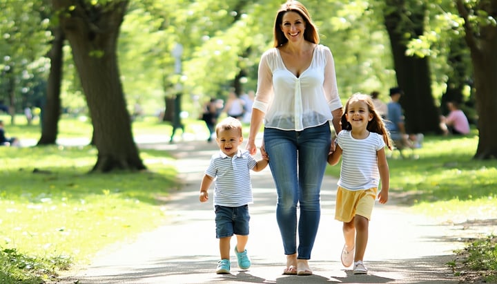a smiling family walking in the park on a sunny day-3