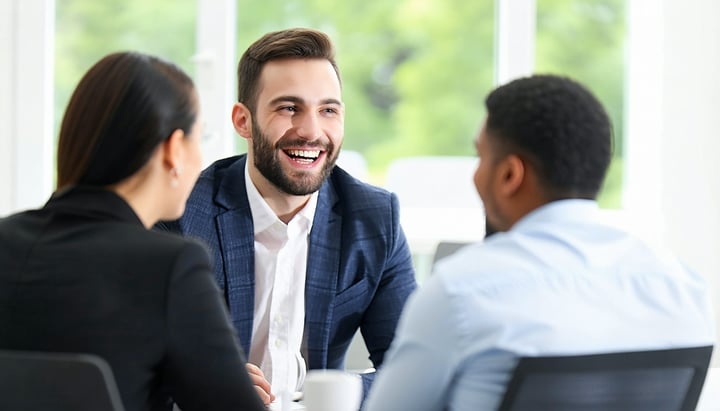 a smiling insurance agent meeting with a client-2
