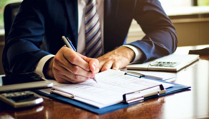 an image of an insurance broker at a desk writing a list-1