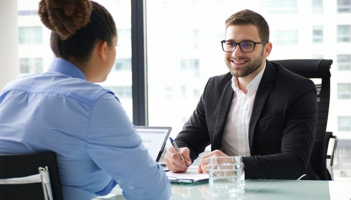 an insurance agent meeting with a client in an office setting-1