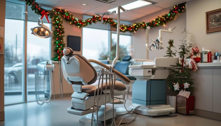 dentist waiting room with christmas garland