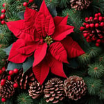 holiday christmas decorations using nature like poinsettias and pinecones