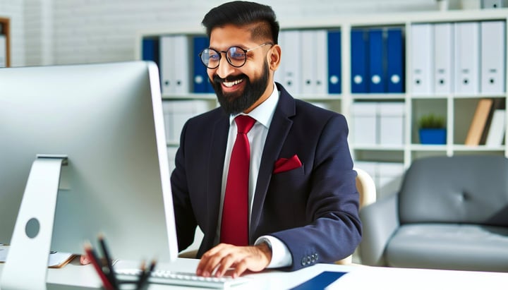 smiling insurance agent working on their computer-2