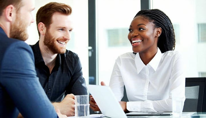 two smiling people having a business meeting-1