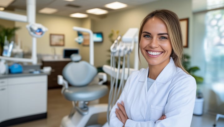 A welcoming dental office with a smiling dentist r