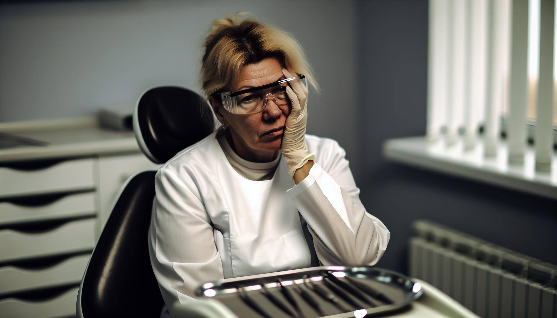 a female dentist showing signs of stress