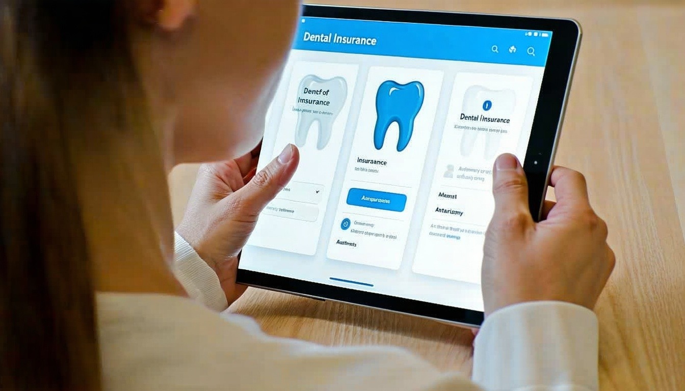 A woman looking for dental insurance on their tablet