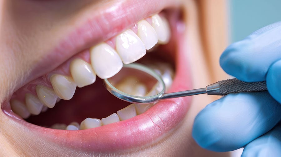 Open mouth smile of a woman during a dental visit