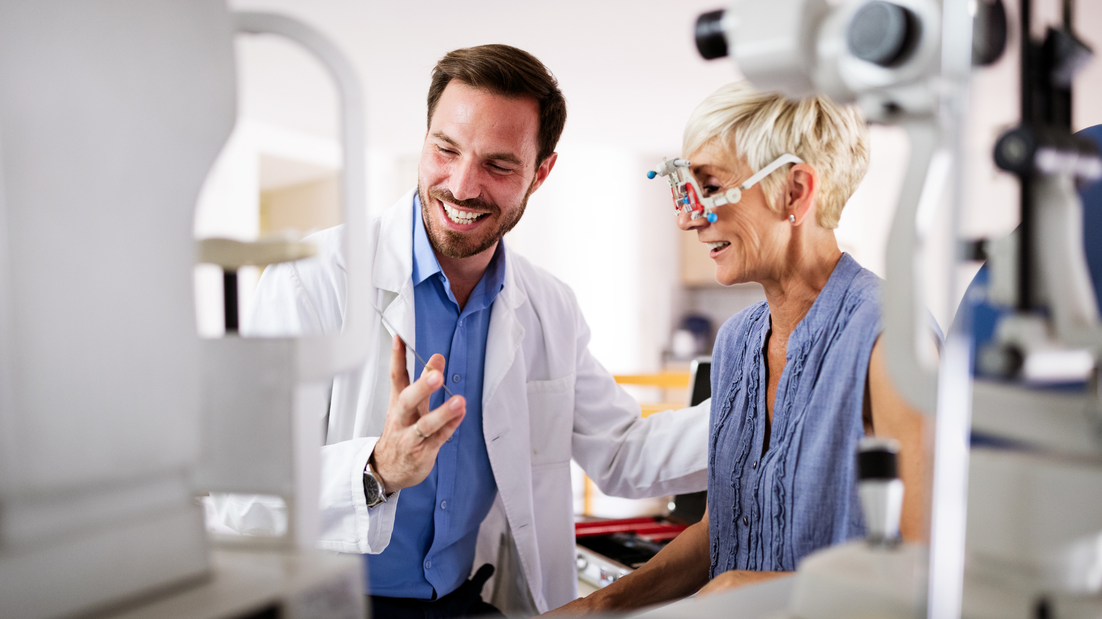 Eye doctor with a patient