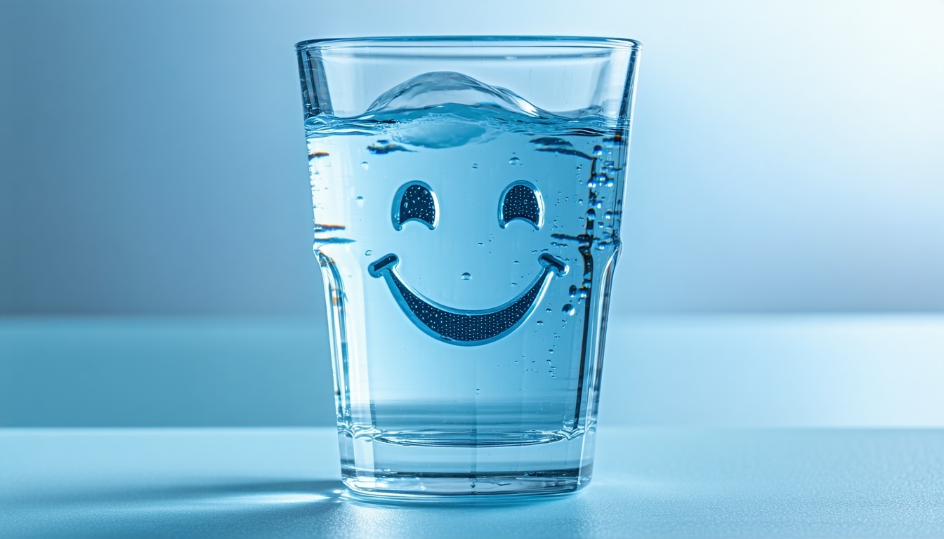 A refreshing glass of water with a smiling face re