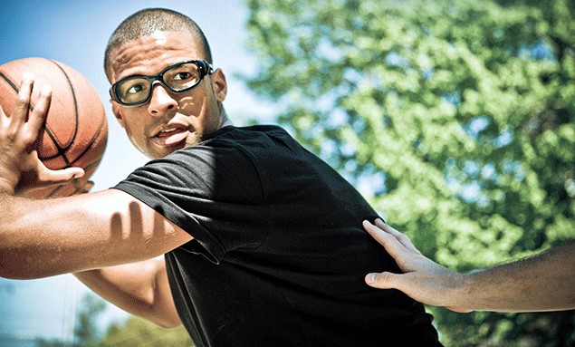Man wearing goggles while playing sports