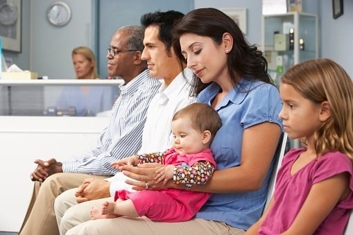 family in waiting room thinking about dental insurance, waiting periods, and effective dates